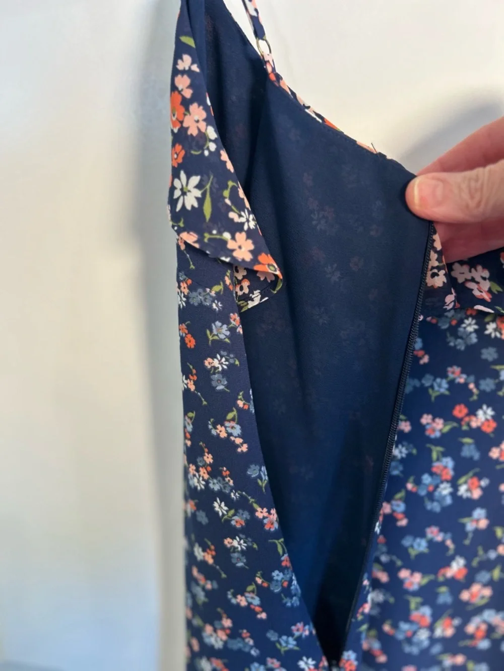 Michael Kors Navy‎ Floral Georgette Slip Dress with Ruffle Trim Size Small